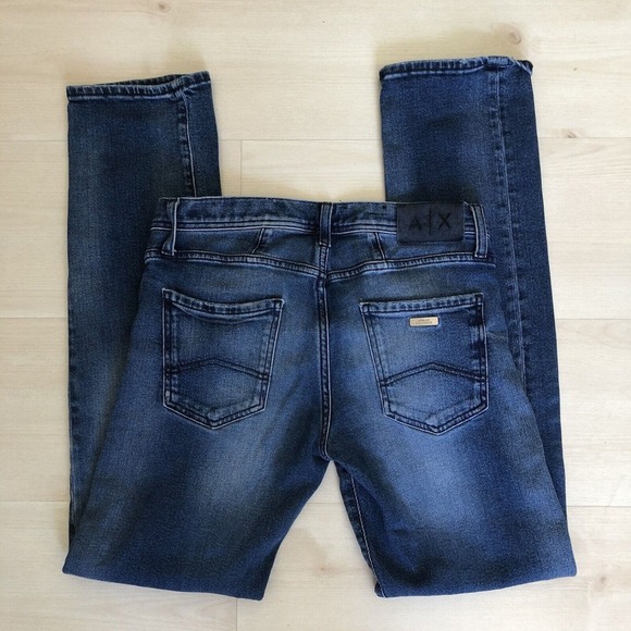 Armani Exchange A|X Straight Fit J16 Jeans 28 X 31 Distressed Blue Dark Wash EUC - Picture 9 of 11